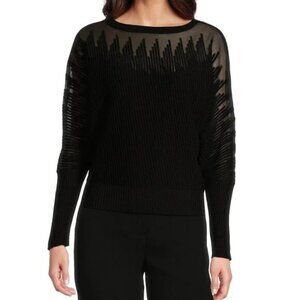 DKNY Illusion Rib Boatneck Sweater Black NWT Size S